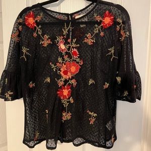 Anthropologie Maeve Sheer embroidered top